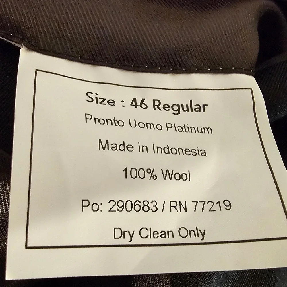 Pronto Uomo Platinum Mens 46R Dark Gray 100% Wool Suit Sport Coat Blazer EUC‎